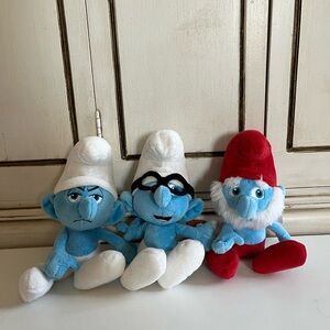 2011 Jakks Smurf stuffed toys 3 lot-Grouchy, Papa Smurf & Brainy Smurf- 10”
